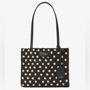 ♠️kate spade On Purpose Straw Medium Tote Bag, Black Multi NWT